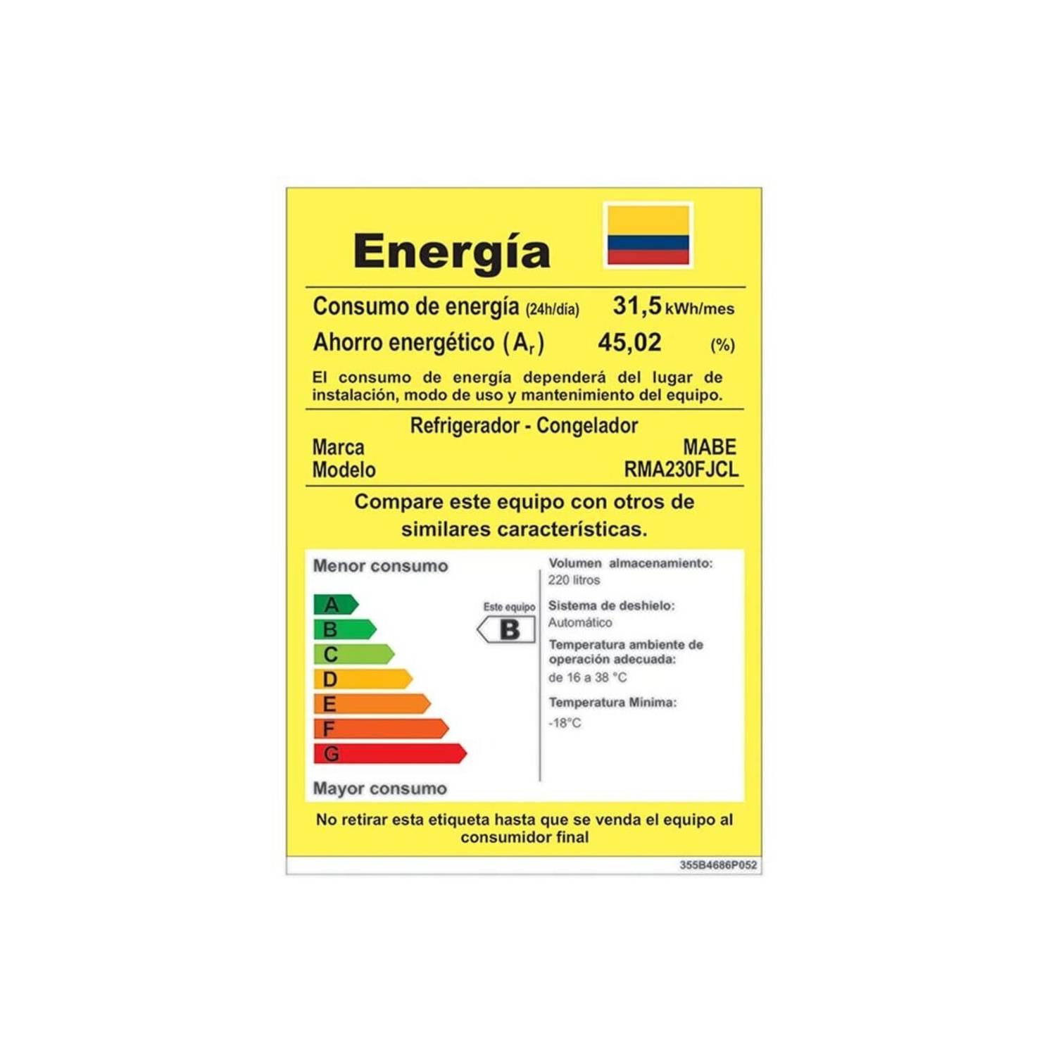 Nevera Mabe Congelador superior No Frost 247 Lt RMA230FJCG1 - Imagen 3